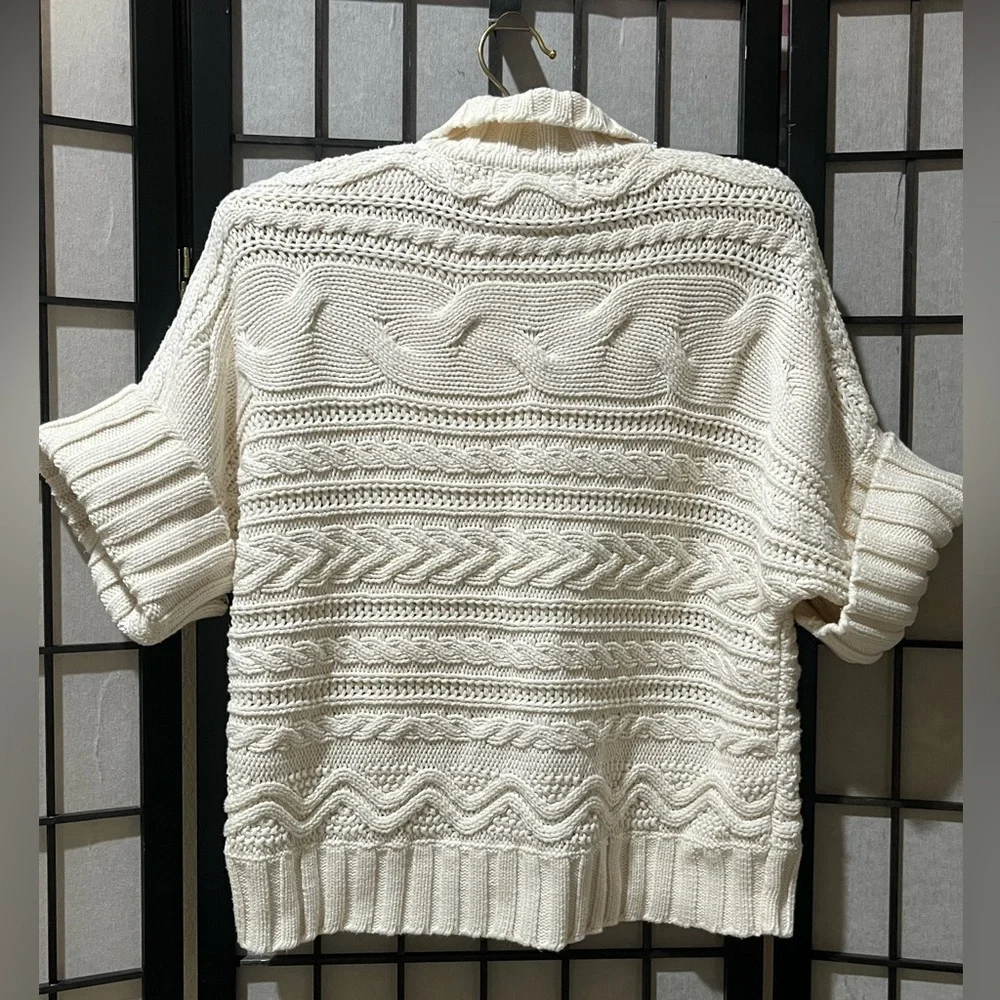 Michael Kors Cream Cable Knit Sweater COTTAGECORE CARDIGAN Top SIZE XS